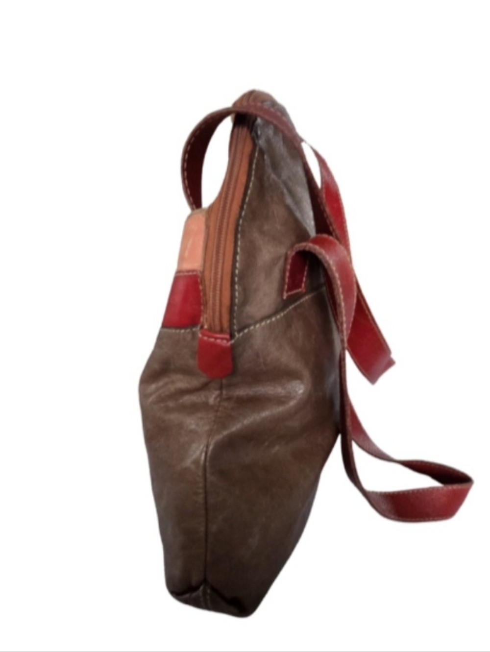 Velez Colombian Leather Vintage Earthy Chevron Stripe Sling Bag Shoulder Purse - Picture 5 of 15